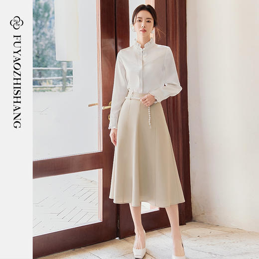 FUYAO扶摇 白色长袖衬衫女2025新款法式雪纺衬衣设计感花边领上衣 商品图3