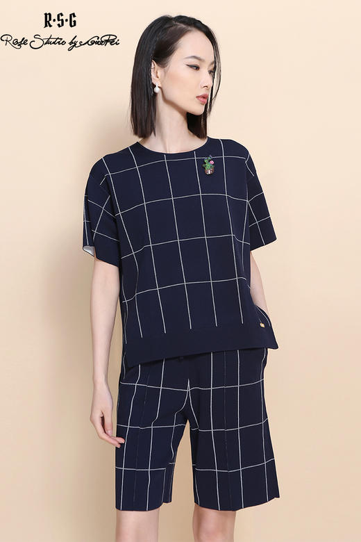 RSG郭培成衣品牌2023春夏仙人掌胸针装饰休闲薄针织格纹套装 商品图5