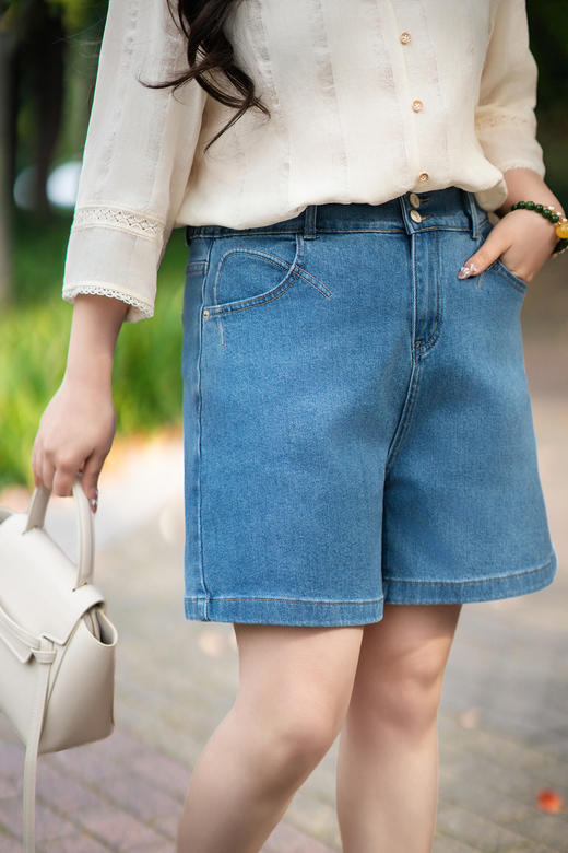 【牛仔短裤 清爽2色  弹力A字版】🍃✨🍃面料软弹亲肤，遮肉宽松显瘦，新款五分裤子，减龄牛仔短裤，7天发货 商品图13