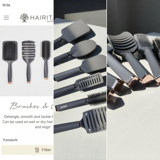 SUNLUX原单正品6件套灰色质感气囊梳空气梳套装
官网单件售价8.94美金，6件套53美金，合计人民币384元 商品图0