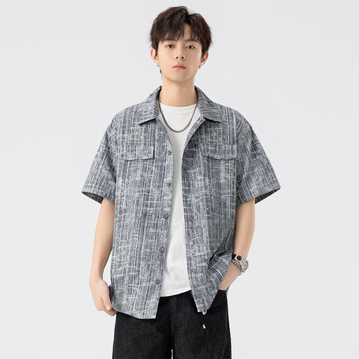 【DSL】大依优型大码翻领短袖衬衫夏季加肥加大肥佬休闲宽松透气弹力男装上衣潮款 商品图1