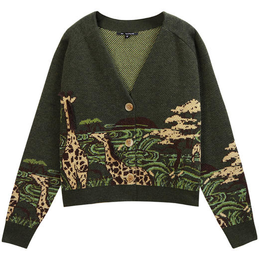 RSG郭培线上成衣品牌纯羊毛旷野动物图案开衫毛衣外套上衣 商品图4