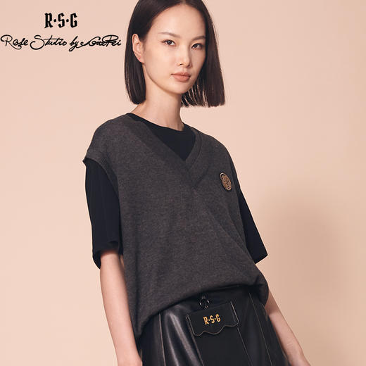RSG郭培线上成衣品牌双层V领纯色针织无袖学院风背心马甲修身上衣 商品图2