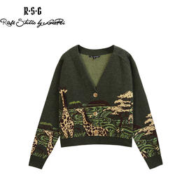 RSG郭培线上成衣品牌纯羊毛旷野动物图案开衫毛衣外套上衣