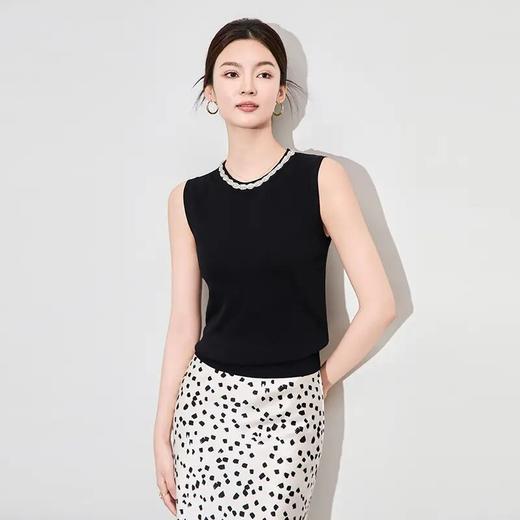 【高货wl】全新升级【铂金会员174/天猫229/差价55】(05259) 洛诗琳时尚优雅镶钻圆领无袖曲珠针织衫设计感背心上衣 商品图0