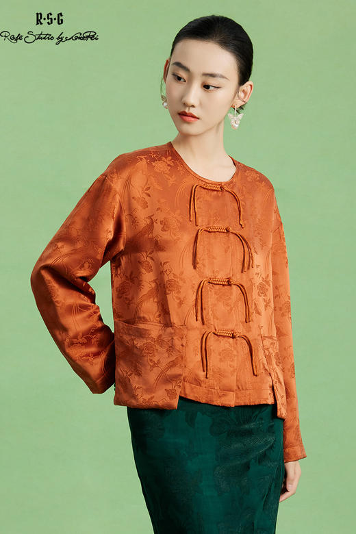 郭培成衣品牌精品系列新中式国风提花盘扣长袖上衣 商品图5