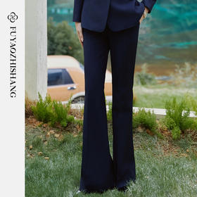 FUYAO扶摇 藏青色西装裤女2025新款高腰修身微喇裤职场通勤正装裤