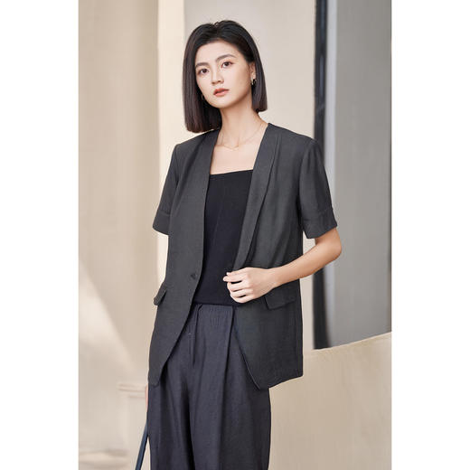 亚麻老钱风西装外套 米思阳2025夏季新款松弛感休闲短袖外套女1120 商品图3