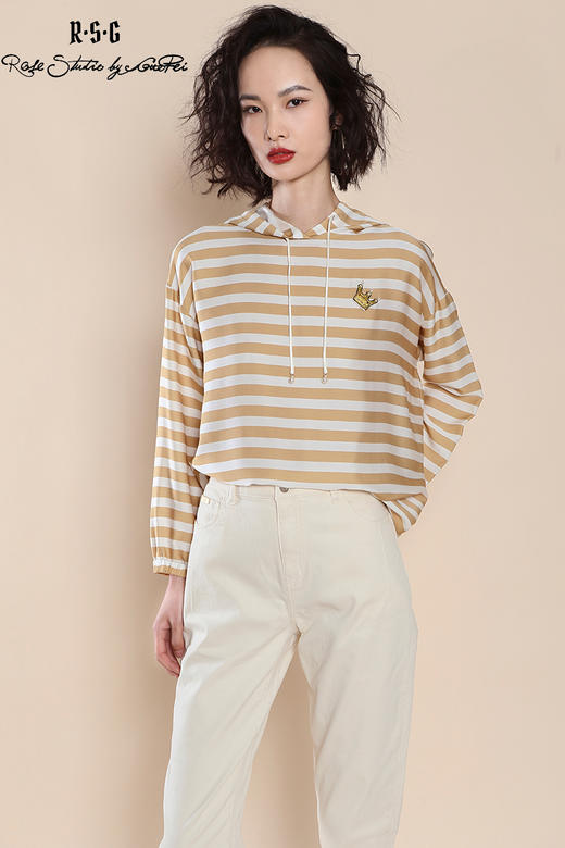 RSG郭培成衣品牌条纹图案珍珠蚕丝刺绣连帽夏季新款上衣女装 商品图5