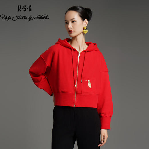 RSG郭培成衣品牌高端轻奢刺绣翠鸟短款女子卫衣纯棉加绒女装 商品图1
