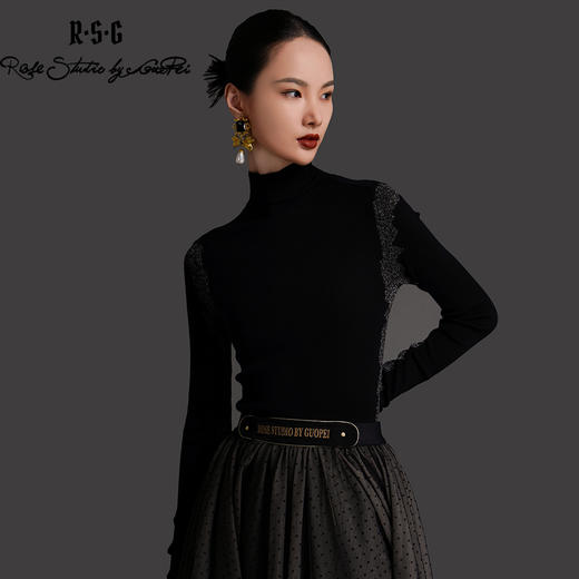 RSG2023郭培线上成衣品牌早秋修身显瘦银丝花边装饰打底针织毛衣 商品图3
