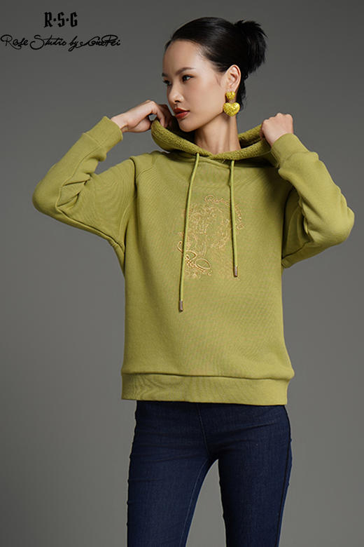 RSG郭培成衣品牌高级感金线刺绣国风花草元素连帽百搭秋冬卫衣 商品图5