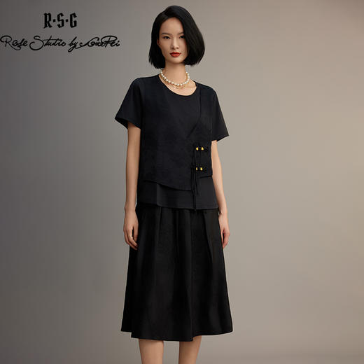 新中式重工立体浮雕感提花复古优雅松紧高腰A字半身褶裙女 商品图3