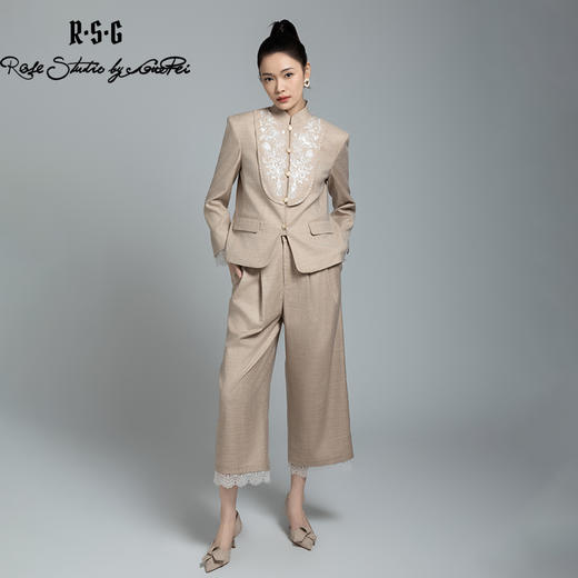 郭培成衣品牌【“药”爱自己】高级灰刺绣对襟立领西服套装 商品图0