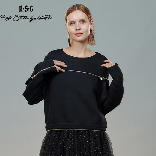 RSG郭培成衣品牌原创设计金属拉链长袖解构设计圆领卫衣女装 商品图2
