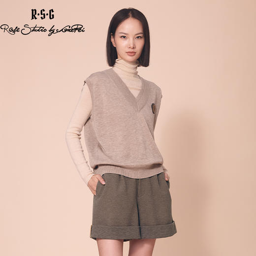 RSG郭培线上成衣品牌双层V领纯色针织无袖学院风背心马甲修身上衣 商品图0
