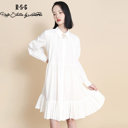 RSG郭培成衣品牌春季衬衫连衣裙棉质宽松优雅蛋糕褶皱裙 商品图2
