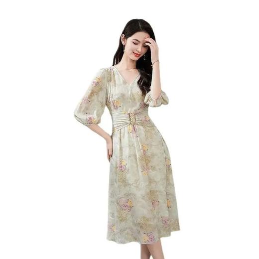 【高货kbnq】全新升级【铂金会员441/天猫599/差价158】(14450) 洛诗琳端庄法式设计感气质收腰印花洋气桑蚕丝连衣裙 商品图4