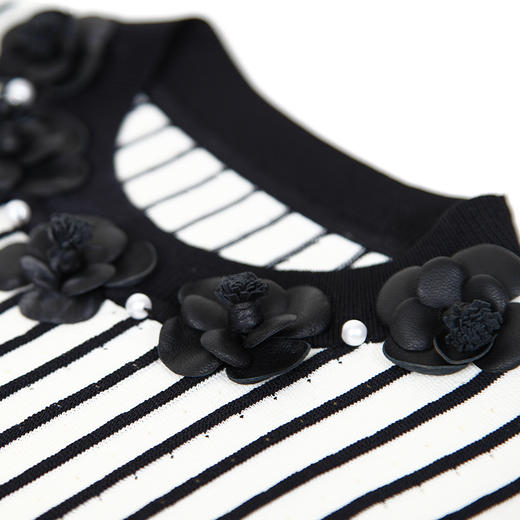 RSG郭培成衣品牌2023夏季新款装饰条纹小香风针织圆领T恤上衣 商品图3