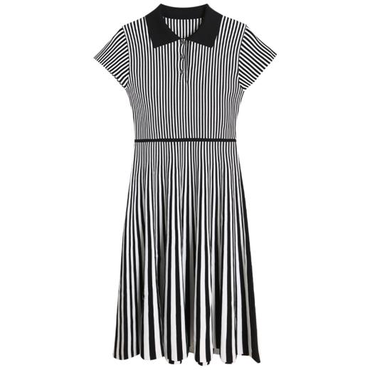 RSG郭培成衣品牌2023春夏新衬衫领条纹收腰短袖针织连衣A字裙 商品图4