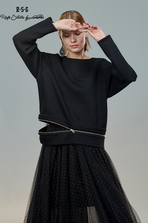 RSG郭培成衣品牌原创设计金属拉链长袖解构设计圆领卫衣女装 商品图5