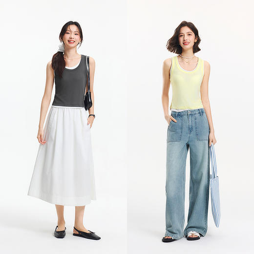 森马背心女短款大圆领小性感2025夏季新款撞色假两件紧身上衣百搭 商品图4