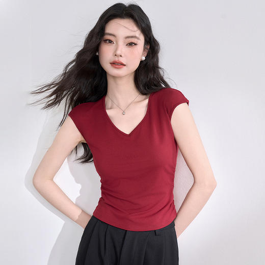 【炽热盛夏】复古时尚套装女2025夏季V领短袖搭半裙两件套V0650235 商品图2