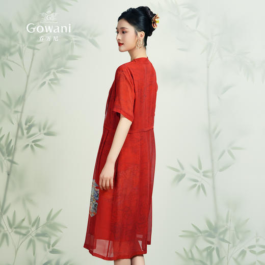 乔万尼夏假两件中国风印花宽松喜宴红真丝桑蚕丝连衣裙女EN2E615 商品图4