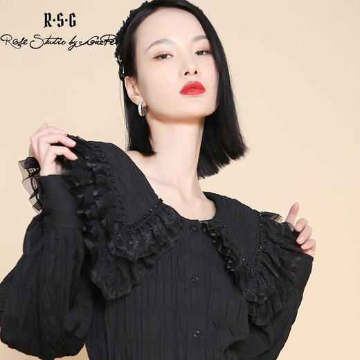 RSG郭培成衣品牌蕾丝领口钉珠装饰设计感纯棉衬衣女装 商品图3