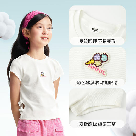 【修身弹力装】女童圆领短袖针织衫夏季新款安奈儿童装EG521120 商品图4