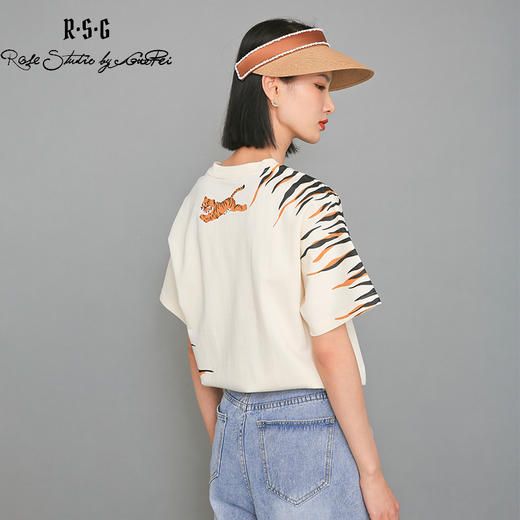 RSG郭培成衣品牌原创设计米色小老虎纹印花上衣T恤女装 商品图4