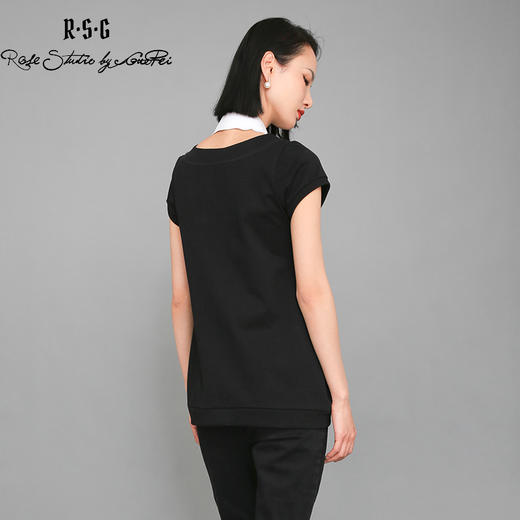 RSG郭培成衣品牌原创设计镂空刺绣珍珠缀饰领纯棉T恤短袖女夏 商品图3