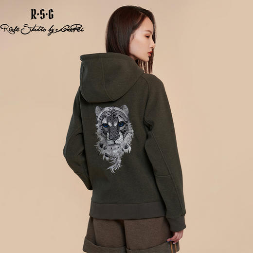 RSG郭培成衣品牌雪豹刺绣简约休闲上衣连帽开衫卫衣国风女装 商品图0
