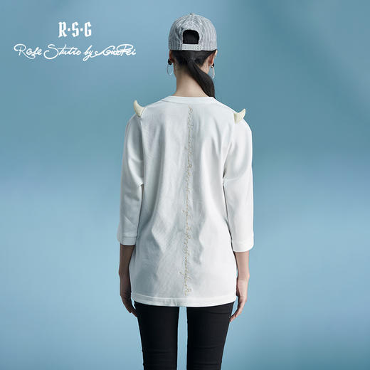 RSG郭培成衣品牌原创设计刺绣牛角纯棉T恤oversize短袖女夏 商品图3