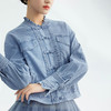 郭培成衣品牌国风牛仔木耳领对襟长袖衬衫 商品缩略图1