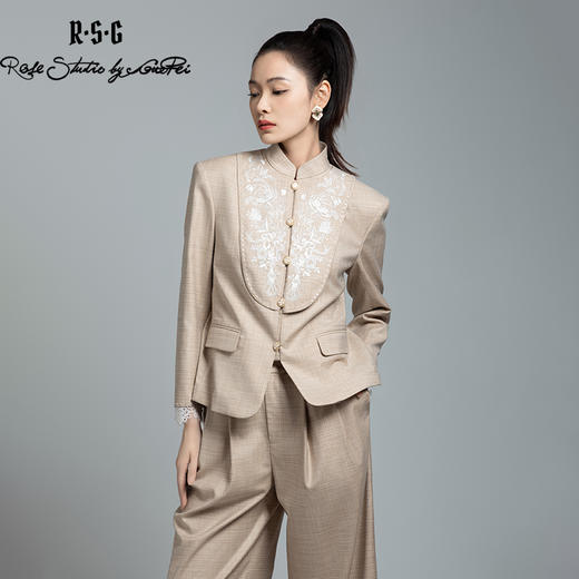 郭培成衣品牌【“药”爱自己】高级灰刺绣对襟立领西服套装 商品图1