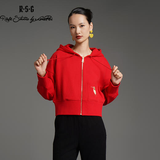 RSG郭培成衣品牌高端轻奢刺绣翠鸟短款女子卫衣纯棉加绒女装 商品图2