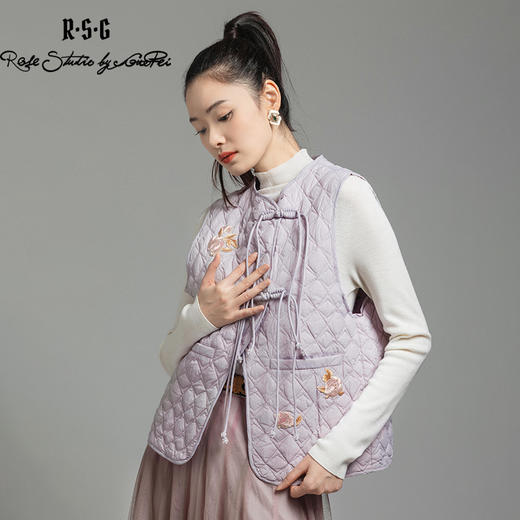 郭培成衣品牌新中式芙蓉刺绣绗缝薄款羽绒短款马甲 商品图2