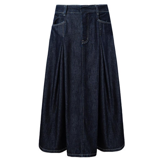 SELFWHO棉莱赛尔混纺复古牛仔半身裙女2025夏新款高腰工字褶A字裙 商品图4