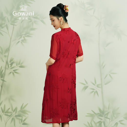 乔万尼夏红装喜宴假两件刺绣修身收腰真丝桑蚕丝连衣裙女EN2E551 商品图4