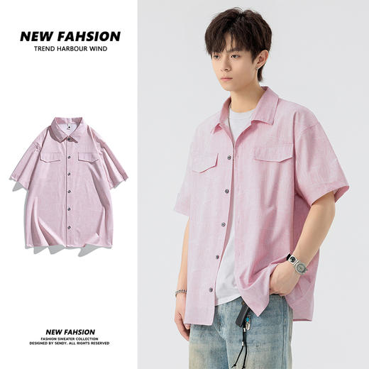 【DSL】大依优型大码翻领短袖衬衫夏季加肥加大肥佬休闲宽松透气弹力男装上衣潮款 商品图0