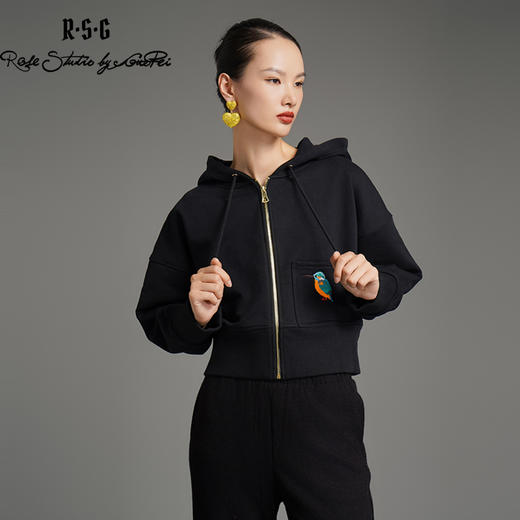 RSG郭培成衣品牌高端轻奢刺绣翠鸟短款女子卫衣纯棉加绒女装 商品图3