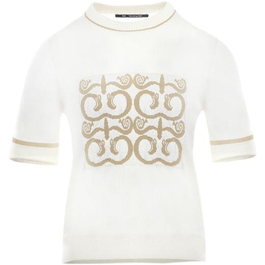 RSG郭培成衣品牌原创设计双喜图案印花白色针织薄款T恤上衣 商品图4