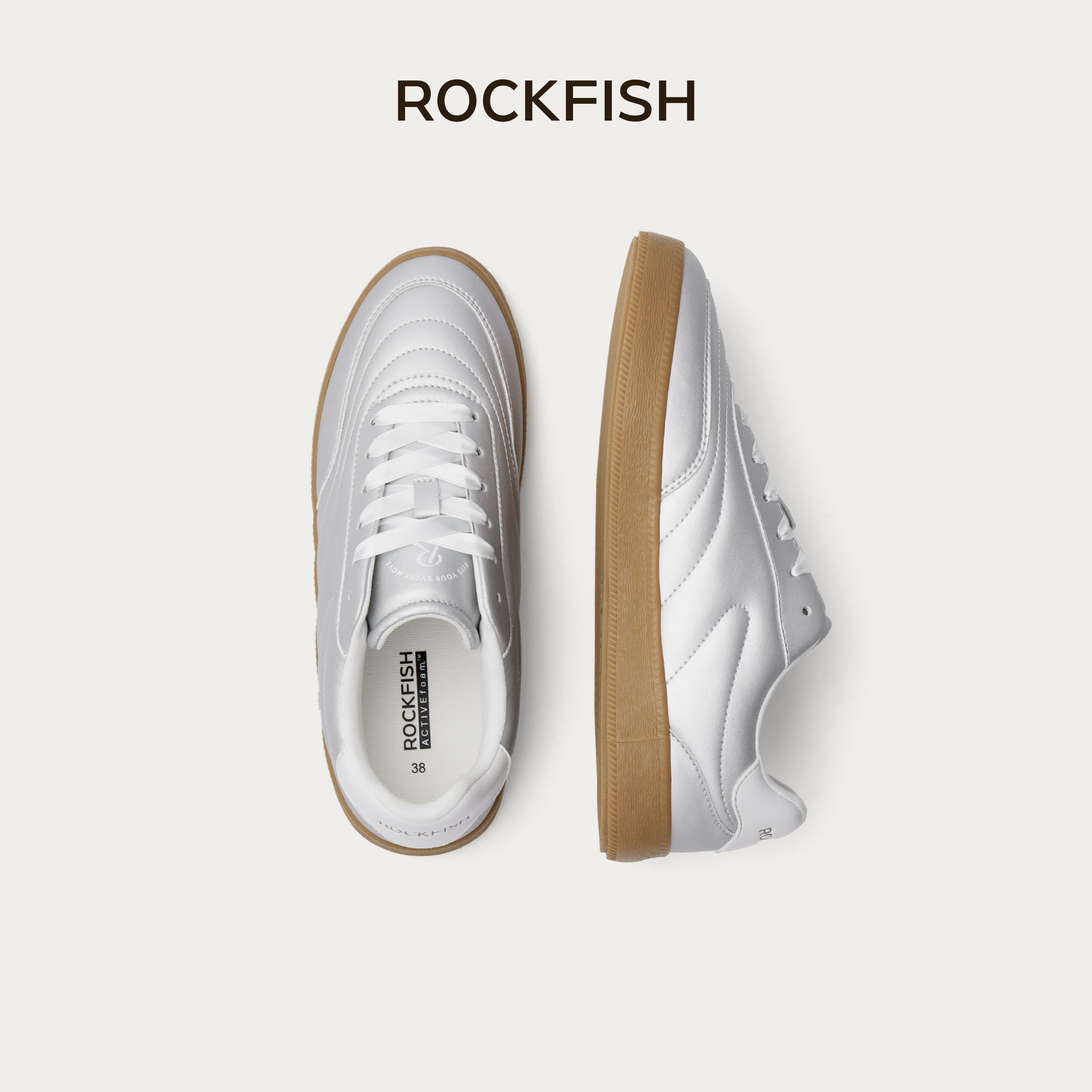 Rockfish【天赋一饼】909芭蕾风银色德训鞋早春百搭平底运动休闲板鞋