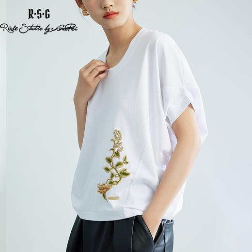 郭培成衣品牌【“药”爱自己】何首乌刺绣大蝙蝠袖T恤 商品图2