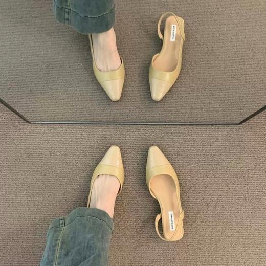 【低跟包头凉鞋】法式温柔晚晚裸色尖头小香风 淑女粗跟后空气质单鞋 商品图1