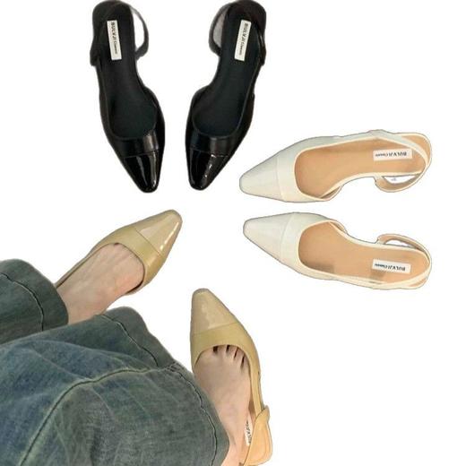 【低跟包头凉鞋】法式温柔晚晚裸色尖头小香风 淑女粗跟后空气质单鞋 商品图4