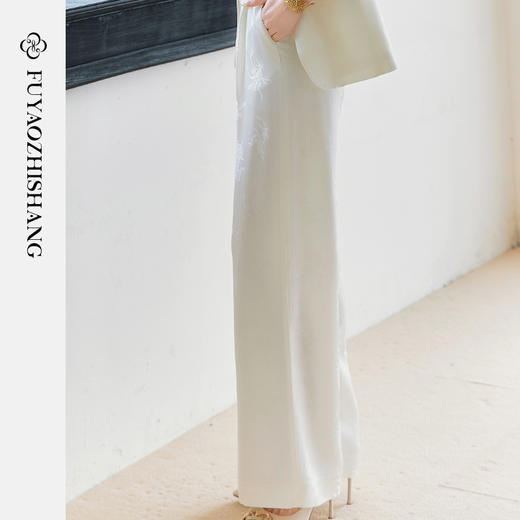 FUYAO扶摇 醋酸提花直筒裤女2025春新款国风休闲裤杏色垂感阔腿裤 商品图4