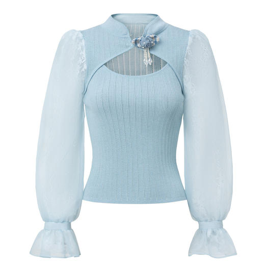 新中式结领镂空套头针织秋季修身上衣女(货号:MS88SW507B0001) 商品图1