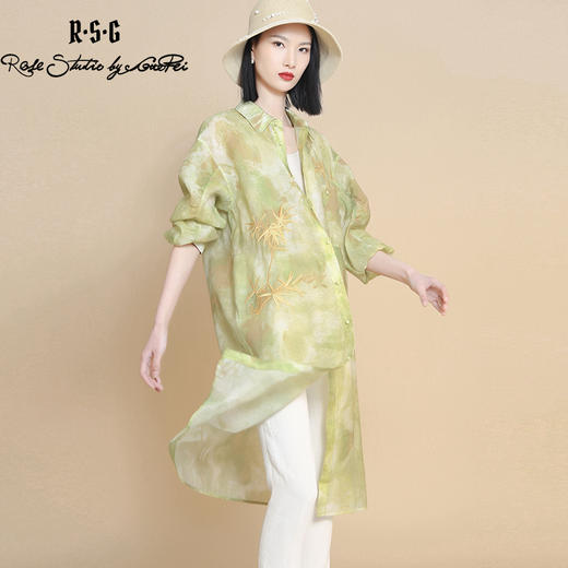 RSG郭培成衣品牌原创中国风金竹刺绣水墨透视感衬衫连衣裙 商品图2